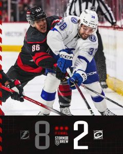 Lightning Strike Stuns Canes In 8-2 Loss
