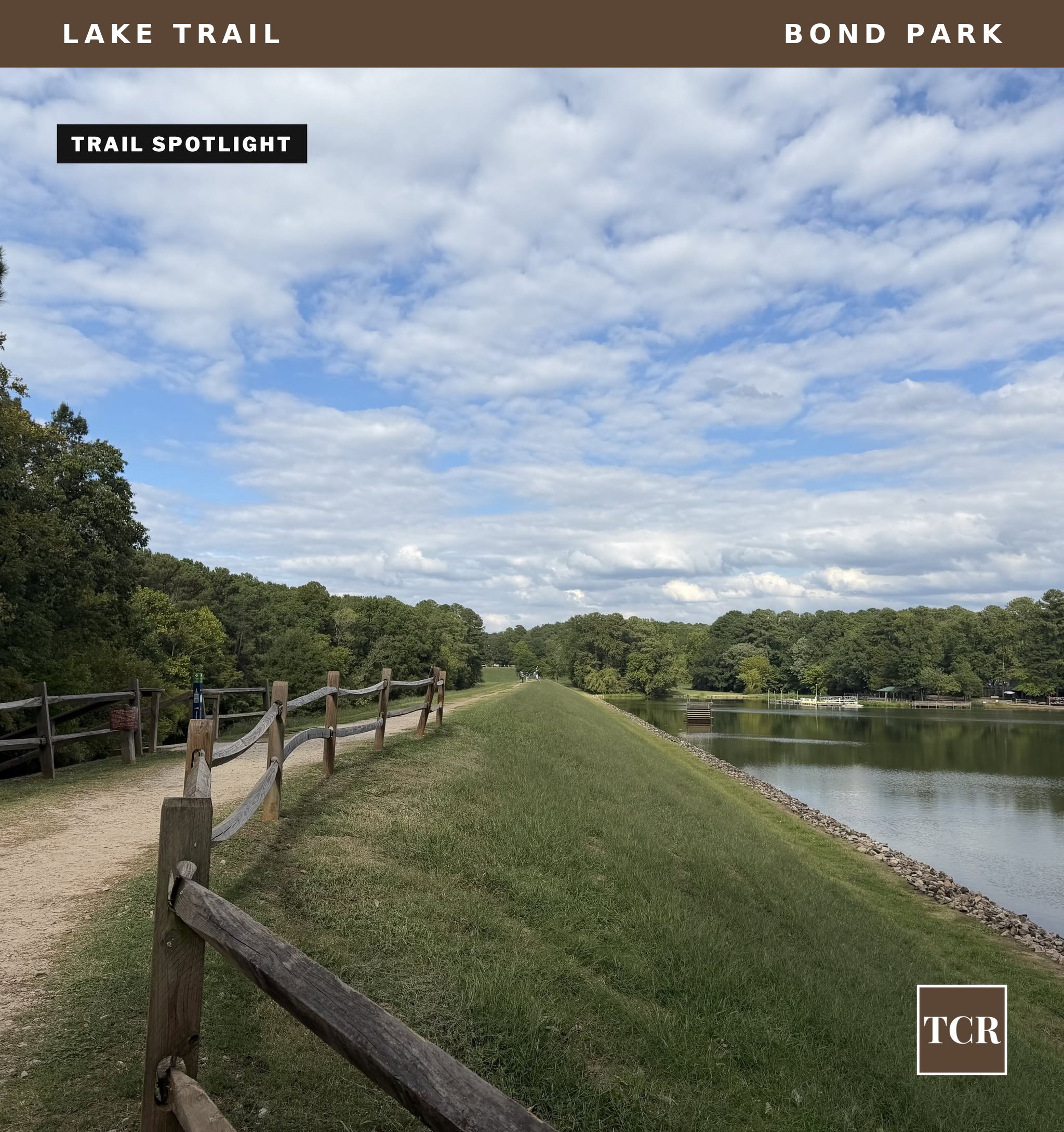 The Lake Trail crossing the Bond Lake dam at Fred G. Bond Metro Park