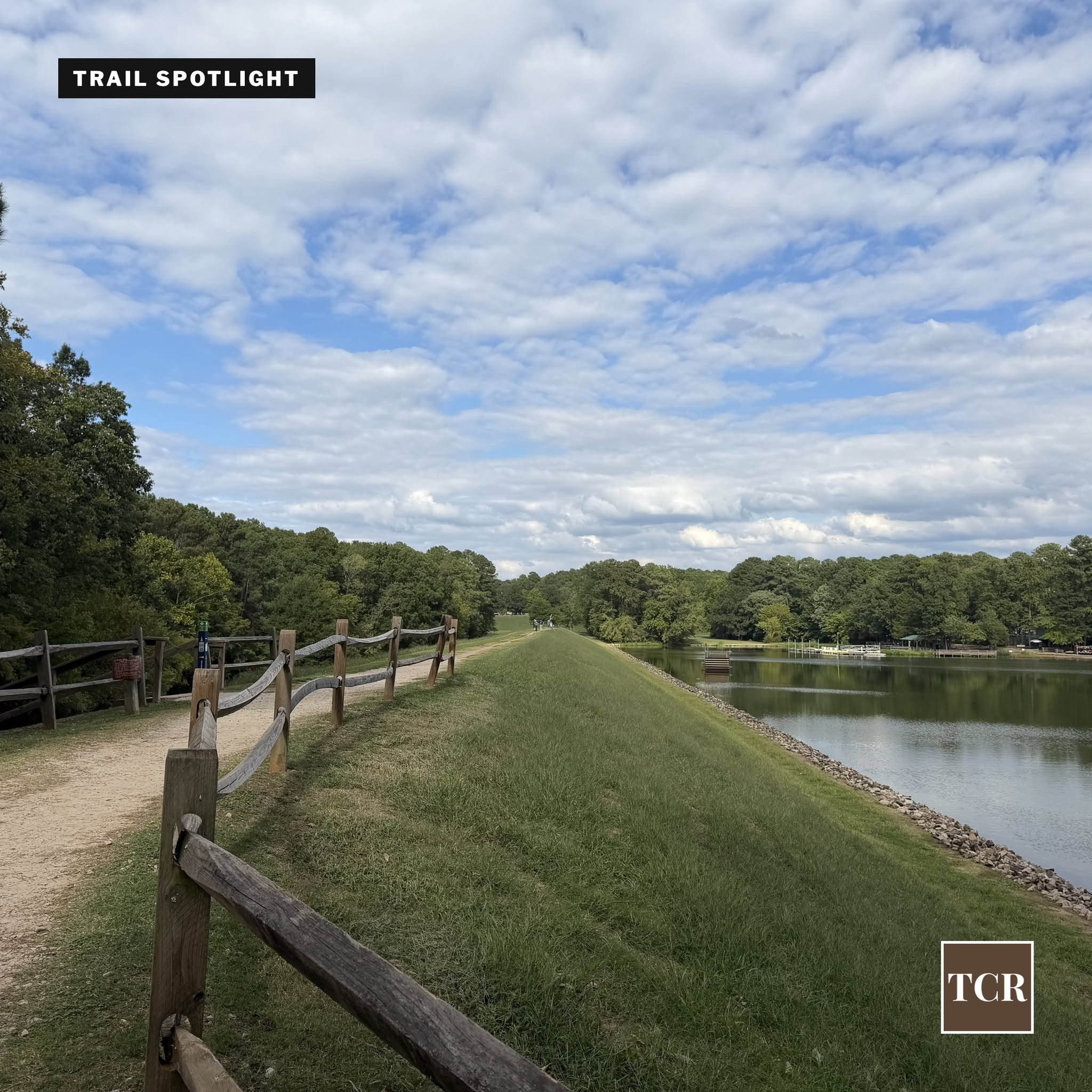 The Lake Trail crossing the Bond Lake dam at Fred G. Bond Metro Park