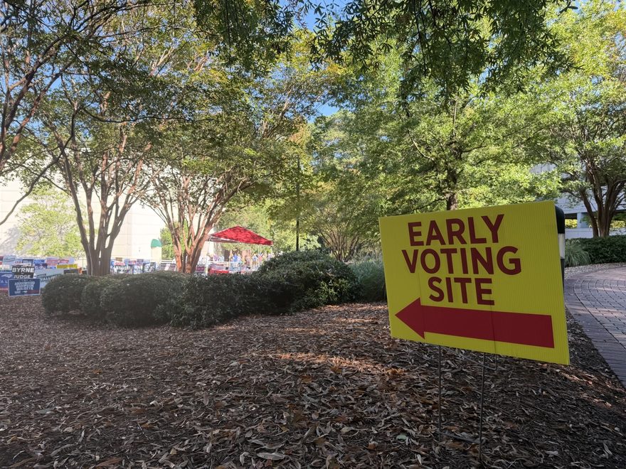 A yellow Early Voting Site sign in Wake County