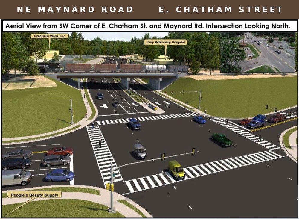NCDOT rendering of Maynard Road passing under the railroad tracks near East Chatham Street
